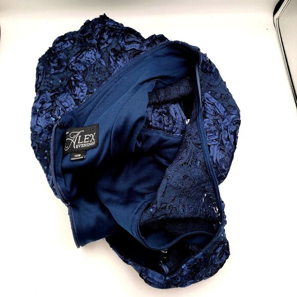 Alex Evenings Womens Navy Blue Lace Sequin Floral Midi Dress Size 14W - Picture 7 of 15